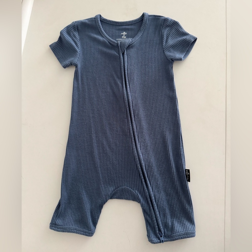 Millie + Roo Ribbed Bamboo Shortie Zip Romper 6-12M GUC